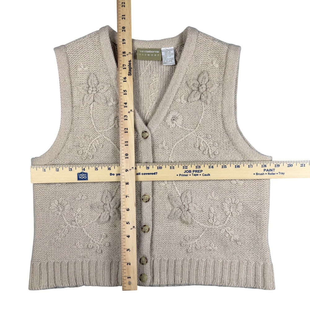 Vintage Liz Claiborne Lizwear Shetland Wool Sweater Vest M Floral Embroidered - Picture 4 of 9